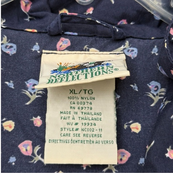 Vtg 90s Floral Wind Rain Jacket Coat Size XL Navy Blue Northern Reflections - Picture 8 of 9
